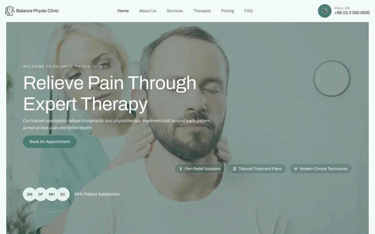 Balance Physio Clinic หน้าจอแรกของเว็บไซต์