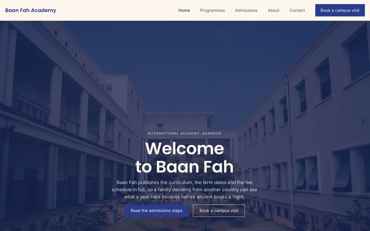 Baan Fah Academy หน้าจอแรกของเว็บไซต์