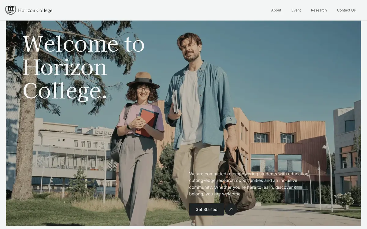 Horizon College หน้าจอแรกของเว็บไซต์