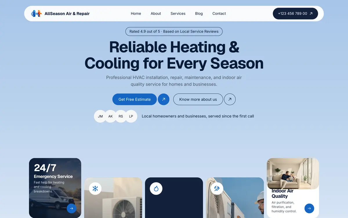 AllSeason Air & Repair หน้าจอแรกของเว็บไซต์