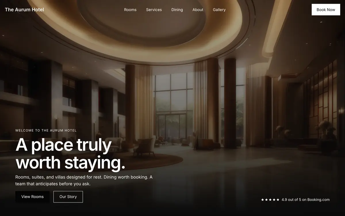 The Aurum Hotel หน้าจอแรกของเว็บไซต์