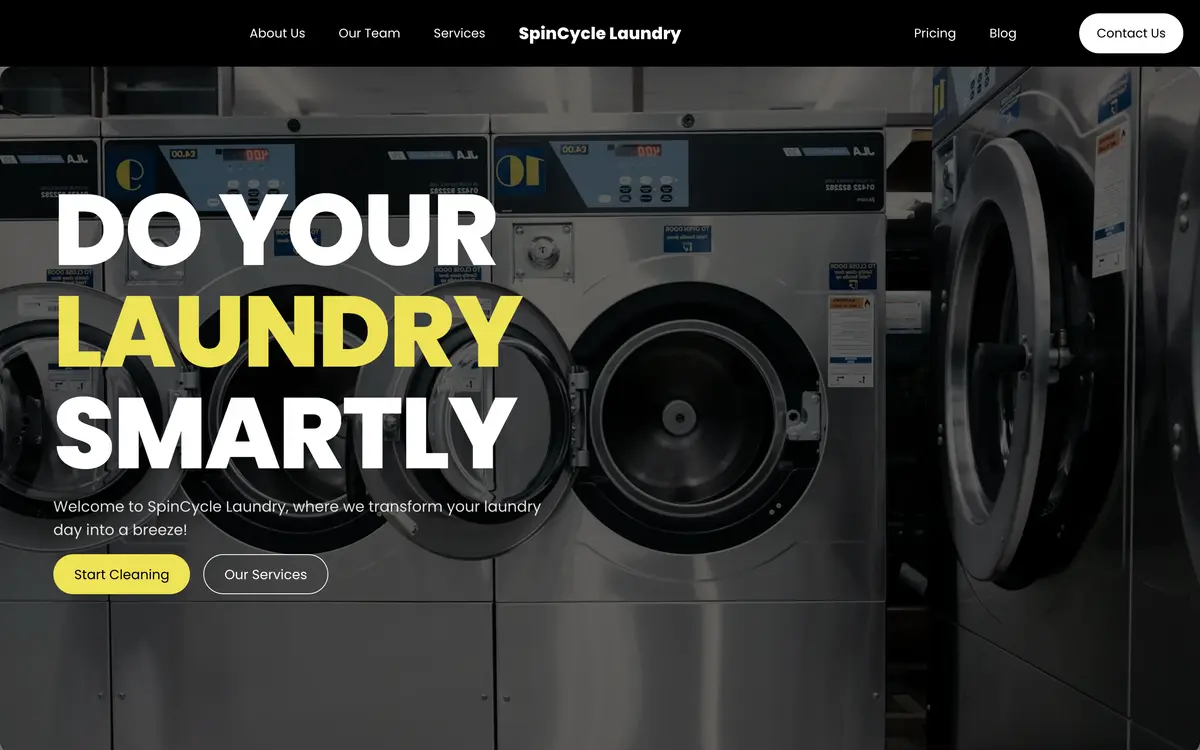 SpinCycle Laundry หน้าจอแรกของเว็บไซต์