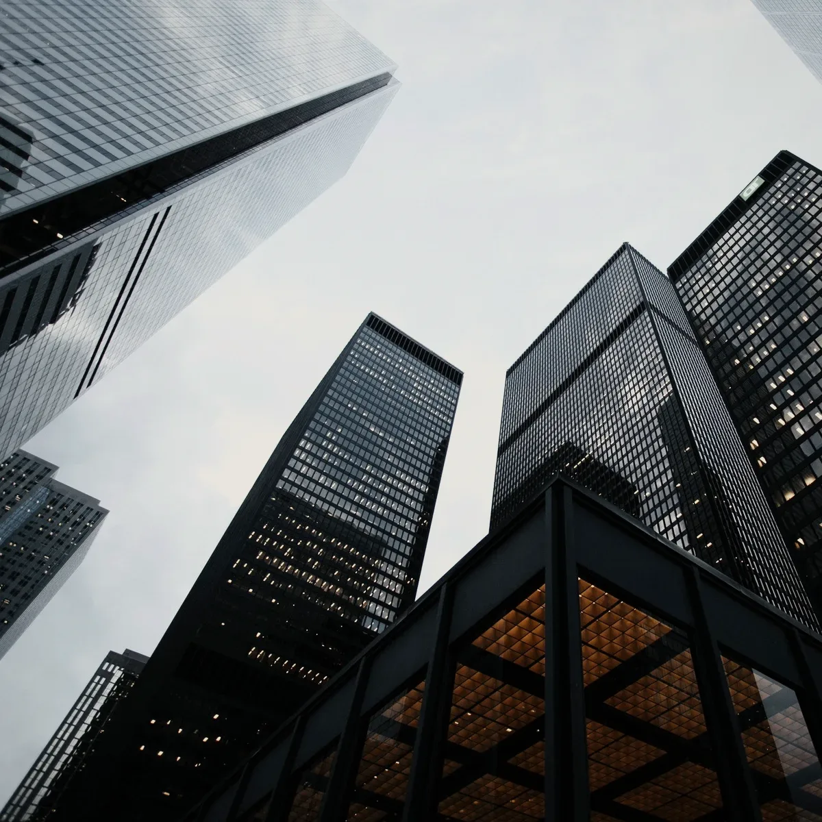 City towers seen from below.