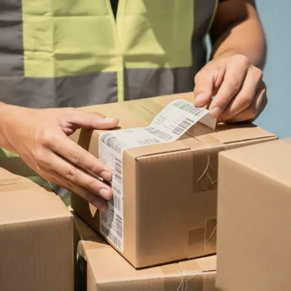 Hands labelling a parcel.