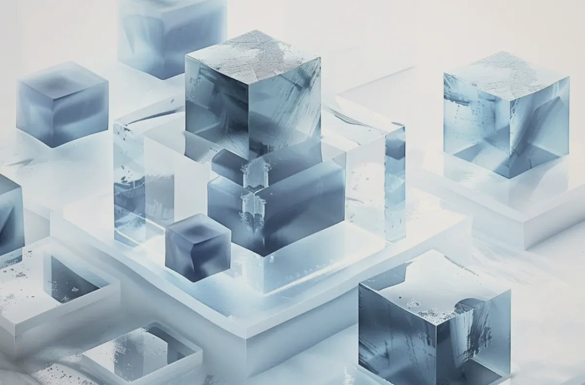 Blue ice cubes on white.