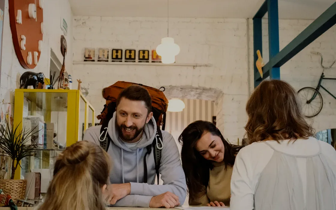 A backpacker checking in with friends.