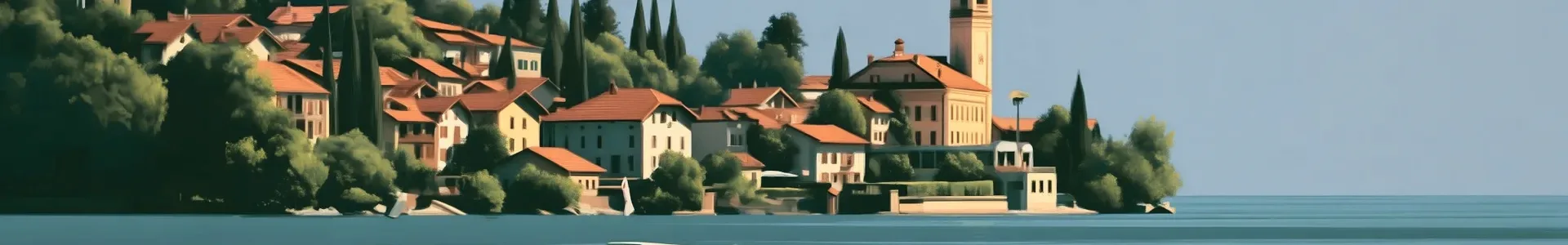 A lakeside town at the waterline.
