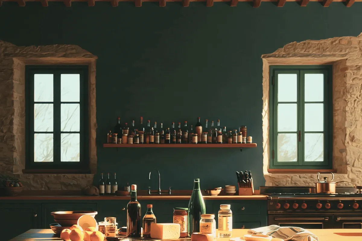 A kitchen with a window and a full counter.